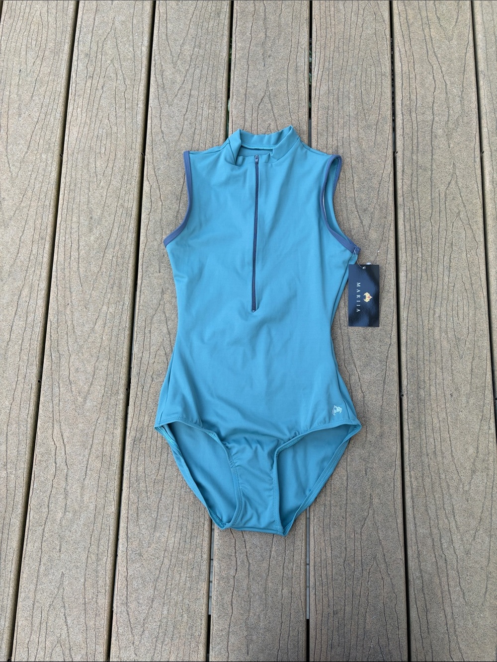 NWT Mariia Dancewear Green Zip-Front High Neck Ballet / Dance Leotard Size XS